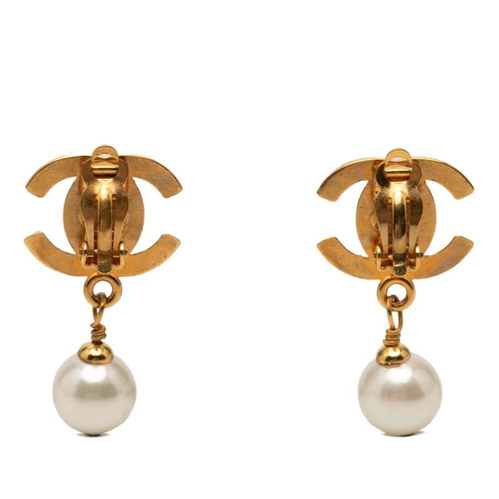 CHANEL Vintage Gold Pearl Logo Earrings - Picture 2 of 3